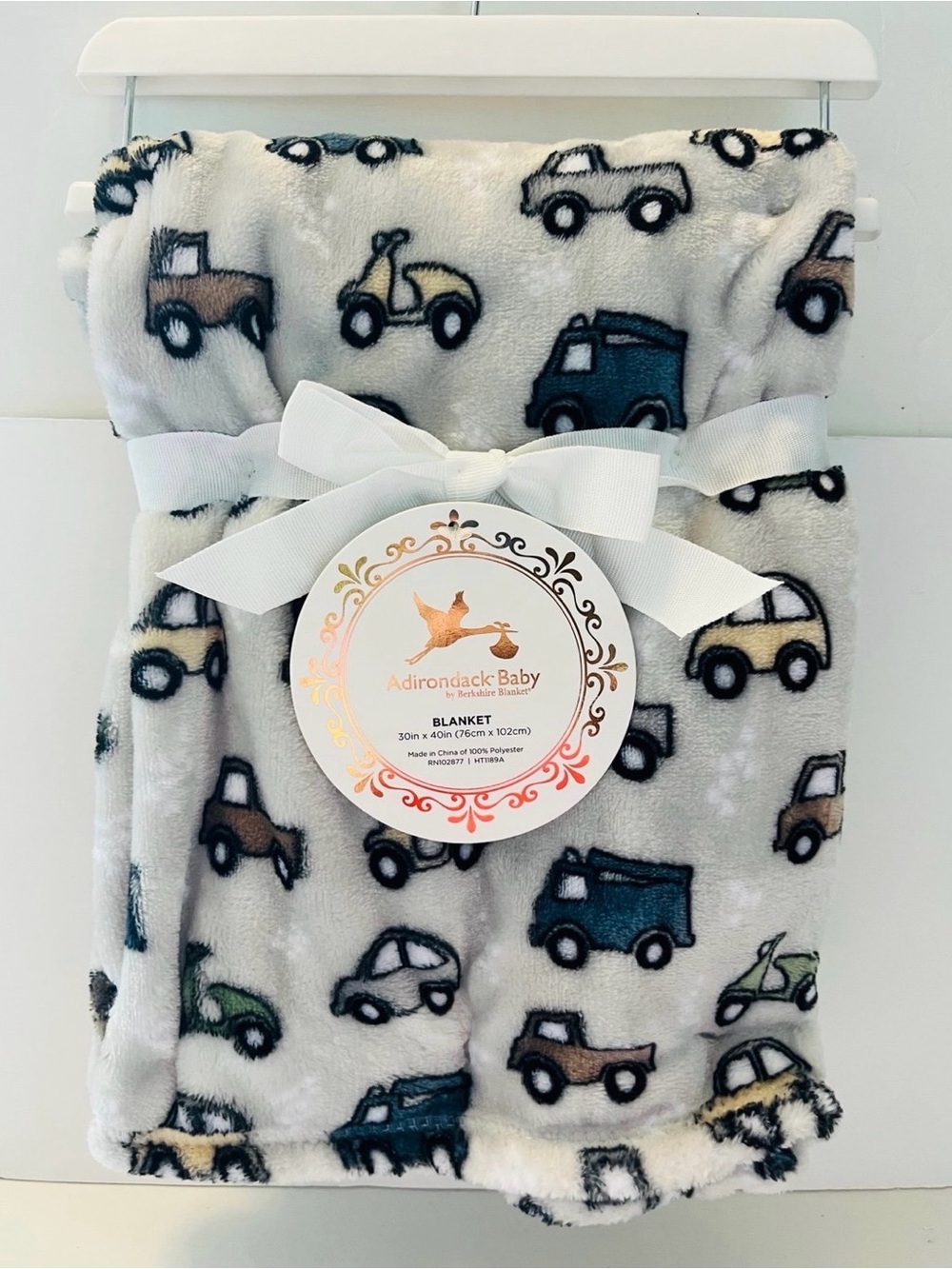 Adirondack Baby by Berkshire Baby Blanket Gray with Cars Trucks Scooters